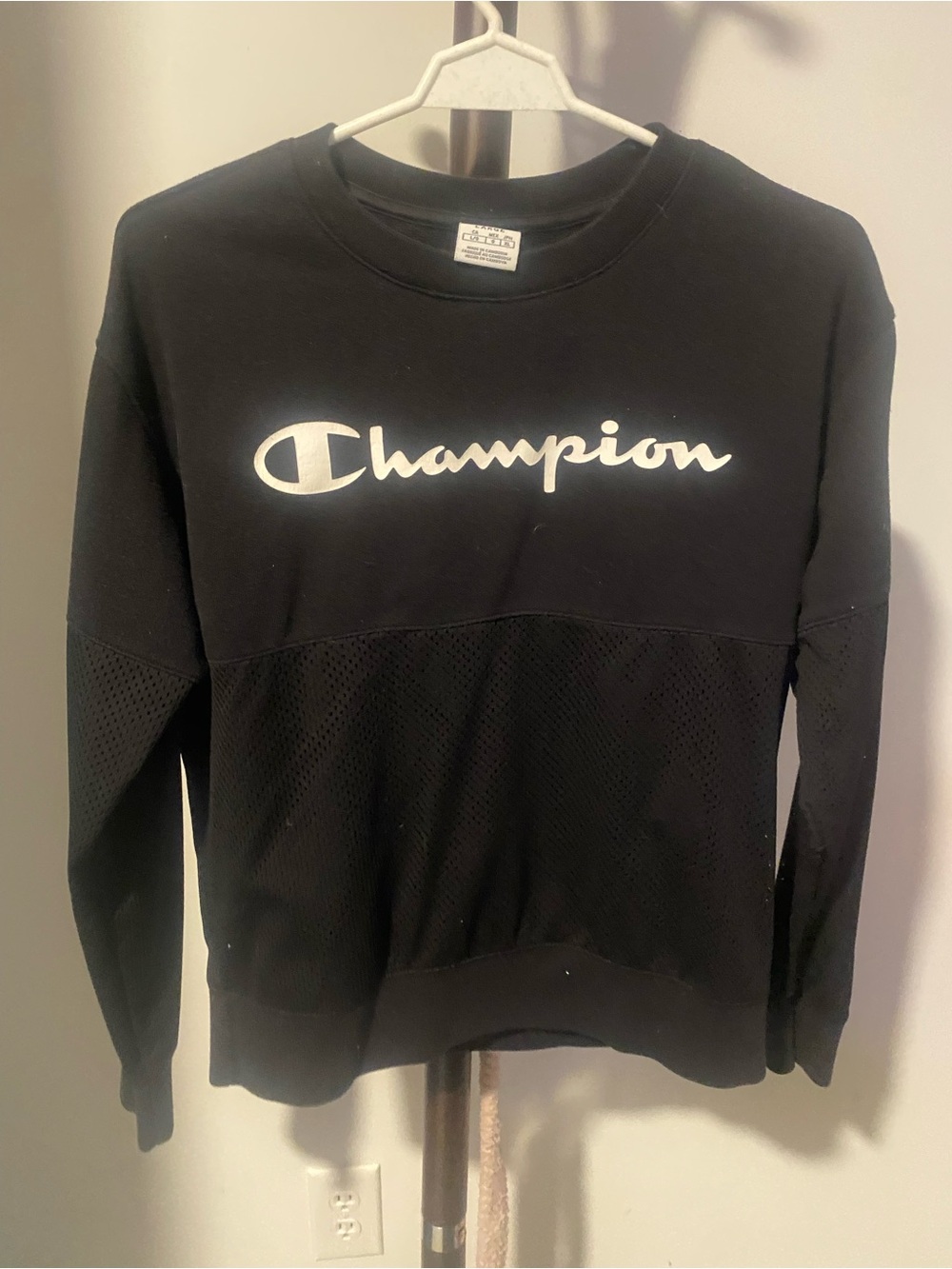 Champion Black Pullover Sweatshirt with White Script Logo